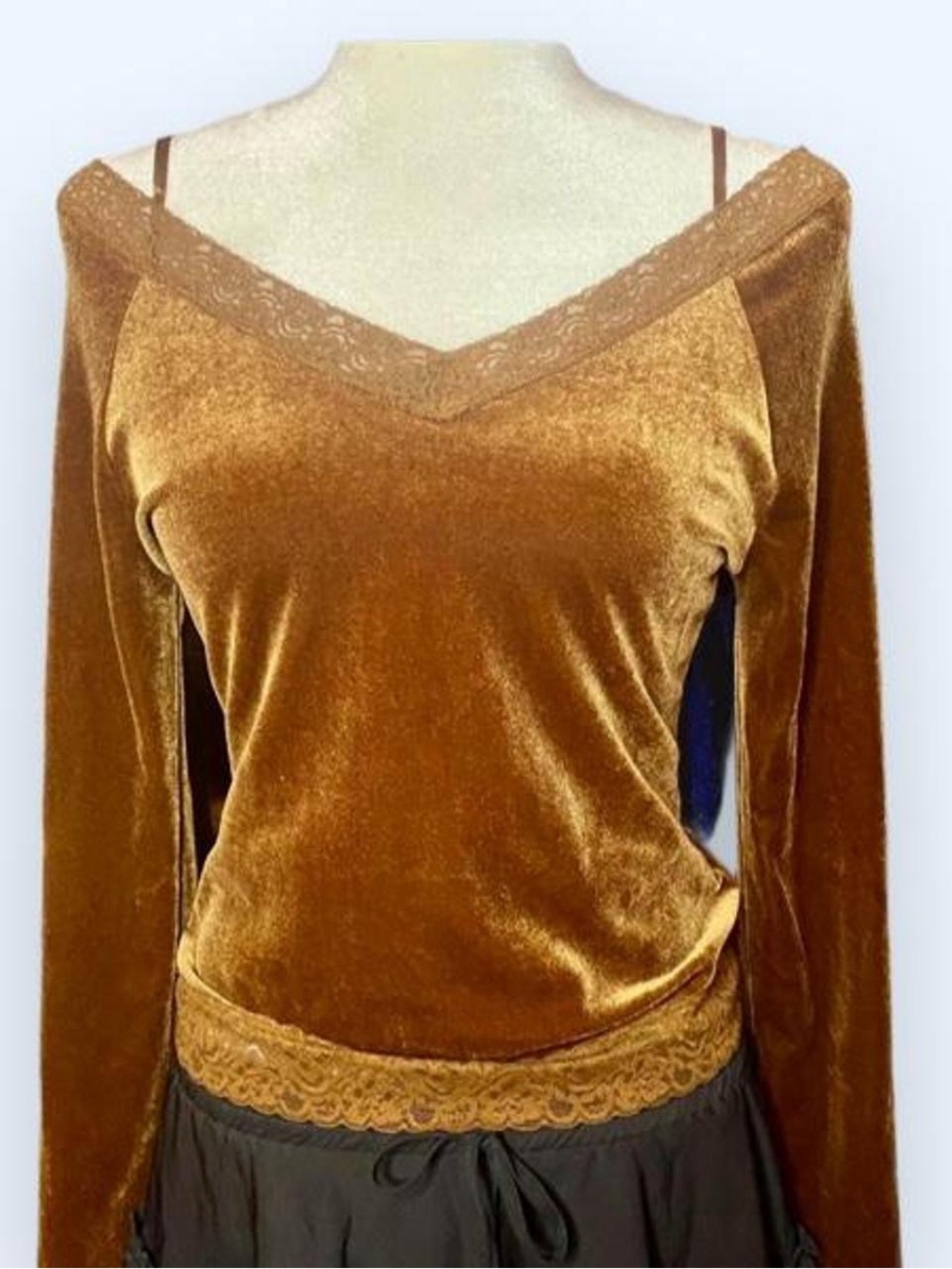 Vintage Thalia Sodi Brown Velvet Long Sleeve Top Size L
